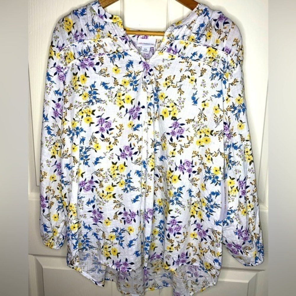 NWT Liz Claiborne XXL White Wildflower Blouse Everyday Boho Casual Summer Top